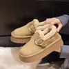 Sandálias Birkenstock Peludas de Solado Grosso de Pelúcia Novo Estilo Outono/Inverno Slip-on Sapatos de Algodão Feijão Botas de Neve Quentes