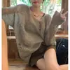 Cárdigan de Punto Hueco Roto Estilo Holgado Perezoso para Mujer Primavera/Verano 2026 Delgado Retro Gris Ropa Exterior de Aire Acondicionado Top