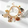 Conjunto de Pulseras de Cadena Dorada con Tema de Halloween Colgantes de Calabaza Fantasma Araña Accesorios de Moda Transfronterizos para Festivales