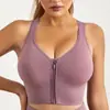 Sutiã esportivo feminino com efeito push-up, lindo design nas costas, regata de yoga com zíper, sem aro, adequado para academia e corrida, à prova de impacto, respirável e absorvente de suor
