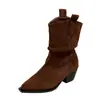 Botines Retro de Puntera Puntiaguda Europeos y Americanos para Mujer, Botines Marrones Melard, Botas Vaqueras Slip-On Estilo Wasteland de Ante