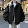 Chaqueta retro americana marrón para hombre, primavera y otoño, chaqueta de alta gama Maillard de dos piezas falsas, cuello vuelto, chaqueta corta tipo béisbol