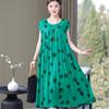 Vestido de seda de algodón para mujeres de mediana edad y mayores, de moda, suelto, de talla grande, ropa de mujer, nueva prenda exterior de verano, falda con textura sumergida para cubrir la carne.