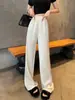 Calça Larga de Cetim de Acetato Branca para Mulheres, Novo Estilo Popular 2026, Calça Fina de Seda Gelada para Outono, Calça Novo Estilo Chinês