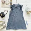 Vestido Jeans Infantil Verão 2026 Novo Estilo Manga Flare Vestido Regata Novo Estilo Chinês Sem Mangas Vestido Infantil Atacado