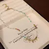 Collar de Cuentas de Nicho Rosa-Azul Fresco de Primavera y Verano, Versátil y Elegante, Cadena para Clavícula de Gama Alta, Nueva Cadena Dulce para el Cuello para Niñas