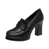 Sapatos de salto alto plataforma à prova d'água salto grosso corte profundo feminino 2026 Verão Outono Novo Estilo Modelo Cheongsam Sapatos de Passarela Sapatos Confortáveis para Trabalho