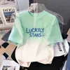Camiseta Infantil de Manga Corta Degradada, Top Estampado de Moda de Verano para Niños, Ropa Moderna Suelta y Versátil Estilo Coreano para Niños Mayores