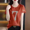 Nueva camiseta de manga corta estampada de corte holgado, versátil y rejuvenecedora, para mujeres de mediana edad y mayores, top de moda para venta en línea