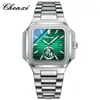 Reloj de pulsera de acero para hombre de moda, de alta calidad, cuadrado, de cuarzo, con correa de eslabones, calendario, impermeable, luminoso, para hombre