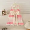 Nuevo 2025 Niños Medianos y Grandes Hueco Lazo Estilo Academia Verano Versión Coreana Línea A Moda Vestido Buda