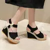 Nuevas sandalias de cuña para mujer de larga duración con encaje, punta abierta, hebilla de velcro para mujer, plataforma