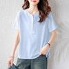 Camiseta Gola Redonda Meio Zíper para Mulheres, Manga Curta, Estilo Novo, Casual Soltinho, Barra com Fenda, Blusa Camada Base Fina para o Verão