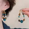 Pendientes de Perlas con Cuentas de Piedra Ojo de Tigre Azul, Estilo Retro, Diseño de Lujo Ligero, Pendientes de Piedra Ojo de Tigre Maillard Otoño e Invierno para Mujer