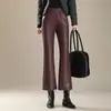 Pantalones de cuero genuino de marca auténtica Haining para mujer, colección primavera/otoño 2026, estilo coreano, corte holgado, piel de cordero, tobilleros, ligeramente acampanados, modernos