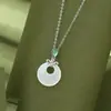 Collar Original con Nudo Chino Hebilla de Paz para Mujer, Plata Pura, Retro Artístico, Nuevo Estilo Chino, Colgante de Calcedonia Blanca, Cadena para Clavícula