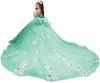 Vestido de Noiva de Renda Off-shoulder com Cauda Vestido de Festa de Aniversário Cerimônia Adulto Vestido de Princesa Vestido Floral Tridimensional