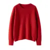Outono e Inverno Nova Malha de Cashmere de Cor Sólida com Gola Redonda Pulôver de Moda Pesada Feminino Malha de Manga Longa Malha com Camiseta Básica