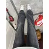 Calça Jeans Lavada com Padrão de Raio Azul Vintage Estilo Americano High Street Masculina Slim Fit Reta Bootcut
