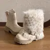 Botas de neve femininas de uso bidirecional com sola grossa, novo estilo inverno 2025, antiderrapantes, versáteis, forradas com fleece, espessadas e sapatos de algodão quentes