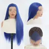 Estilo Europeu e Americano Peruca Sintética Longa Lisa com Franja Azul Beleza Três Pontos Aplique de Cabelo Fábrica de Qingdao Atacado em Estoque