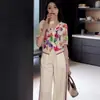 Traje de Moda de Verano 2025 Colorido con Capucha y Cremallera Mangas Tres Cuartos Cardigan Deportivo Pantalones Casuales Conjunto de Dos Piezas para Mujer