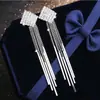 Pendientes Largos de Plata 925 con Garra de Pinza y Borla de Cadena Pendientes Elegantes Incrustados de Diamante Pendientes de Alta Calidad Pendientes Súper Hada para Cara Delgada
