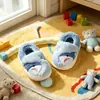 Pantuflas de dibujos animados de tiburón y lana de cordero para otoño e invierno con talón cubierto, unisex, para interior, antideslizantes, de suela gruesa, cálidas de felpa, zapatos de maternidad