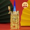 2013 Shenlong rueda de amolar creativa doble llama azul recta encendedor a prueba de viento relieve boutique metal encendedor inflable