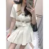 Conjunto de blazer y falda plisada para mujer talla grande, verano estilo coreano top corto + falda corta de cintura alta, elegante conjunto de dos piezas