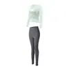 Conjunto de corrida fitness para mulheres, com um estilo suave, top de manga longa e calça atlética de alta elasticidade e modelagem slim, adequado para uso diário e yoga.
