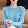 Suéter de lana de cuello redondo listo para usar de primera línea para mujer, otoño e invierno, nuevo, color liso, jersey de manga larga, holgado, versátil, suéter de punto base