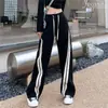 Calça Casual Longa Esportiva Preta Versátil da Linha High Street Americana Tendência para Mulheres Primavera e Outono Fina Solta para Estudantes