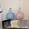 Bolso de Mano Nuevo Estilo Gran Capacidad Hombro Único Lazo Correa de Cinta Transparente Bolso para el Dolor Viajes Diarios Japoneses Bolso Tote