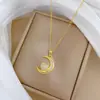[Aço Titânio] Lua Cheia Diamantada Amor Moda Luxo Leve Temperamento Deslumbrante Colar Totalmente Diamantado Feminino Corrente de Clavícula Versátil Aço Titânio