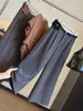 Pantalones de pierna ancha de ocho puntos de lana de alta gama para mujer, nuevo estilo de otoño, petite, cintura alta, adelgazantes, cubren la cadera, holgados, casuales, de pierna recta
