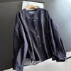 2026 Nueva Camisa de Mezclilla Retro Azul Oscuro Camisa de Manga Larga Cárdigan Chaqueta Holgada Adelgazante Venta al por Mayor H16BT610
