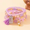 Pulsera con colgante rectangular hueco de estilo bohemio, de gran venta internacional, con cordón elástico multicapa y cuentas.