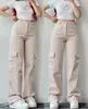 Em Estoque Amazon Estilo Europeu e Americano Versátil Casual Calça Cargo de Cintura Média com Bolsos Tridimensionais, Calças Casuais Femininas Atacado