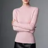 Top de punto base 100% imitación lana pura para mujer, con cuello semi alto, patrón de espiga, corte ajustado y mangas largas
