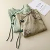 Nuevo vestido de té Zen estilo étnico retro con estampado de verano para mujer, con un diseño único y camisa de punto con botones de color contrastante