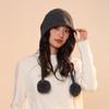 Gorro de Punto con Capa de Elfo Calabaza 100% Lana, Otoño e Invierno, Tamaño Grande para la Cabeza Hace que la Cara Parezca Más Pequeña, Gorro de Punto para Niñas, Gorro de Punto con Pompon