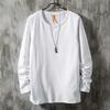 Camiseta de manga larga con cuello redondo para hombre, ropa informal holgada de otoño para estudiantes, color liso, de algodón