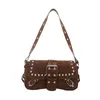 2026 Bolso de Mano de Nueva Textura de Chica Picante de Moda Remaches Estampado de Leopardo Diseño de Personalidad Bolso de Hombro de Motocicleta Cruzado Debajo del Brazo Bolso de Mujer