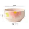 Cuenco de arroz en relieve pintado a mano estilo Ins, cuenco de cerámica para uso doméstico, cuenco de desayuno de alta estética, apto para cocinar al vapor y cocinar, cuenco para postre, vajilla