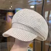 Chapéu de Oito Painéis Xadrez Estilo Coreano Feminino Verão Novo Circunferência Craniana Grande Mostra Rosto Pequeno Chapéu de Pintor Casual Versátil Boina