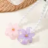 Colar Choker Transparente Colorido de Flor Doce e Fresco Nicho Colar Feminino Pérola Dupla Camada Pétala Contas Corrente Clavícula
