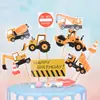 Decoración de Pastel de Grúa de Vehículo de Construcción Excavadora Bulldozer Grúa Torre Bloqueo de Carretera Adorno de Mesa de Postre de Cumpleaños para Niños Niños