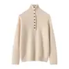 Suéter de Cachemira de Diseñador Otoño/Invierno 2026 para Mujer, Tejido de Lana con Botones de Contraste de Color, Corte Holgado