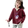 Camiseta Nova de Manga Longa para Meninas Primavera e Outono, Malha Waffle Infantil Falsa Peça Dupla Estilosa Casual Versátil Gola Redonda